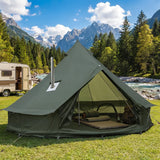 5m Luxury Oxford Fabric Bell Tent, Yurt Canvas Tent With Stove Jack, 8 Person Family 4 Season Camping, Green